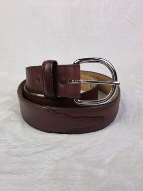 Justin Leather Belt Mens 38 Classic Western Brown Leather Made in USA 53717